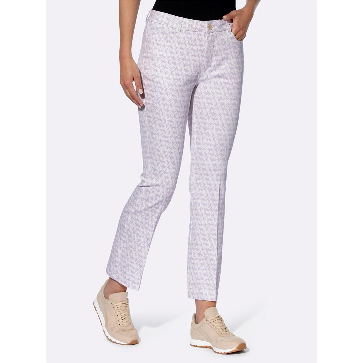 Druck-Stretchhose flieder-ecru