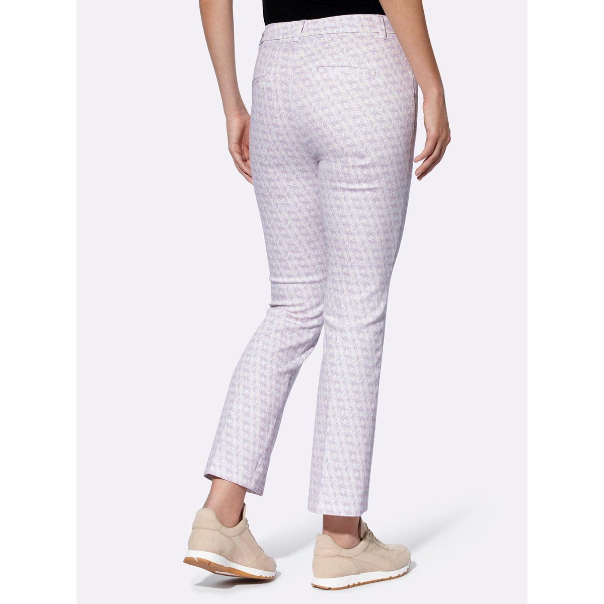 Druck-Stretchhose flieder-ecru