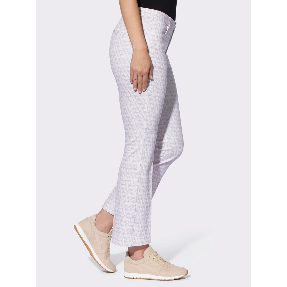 Druck-Stretchhose flieder-ecru