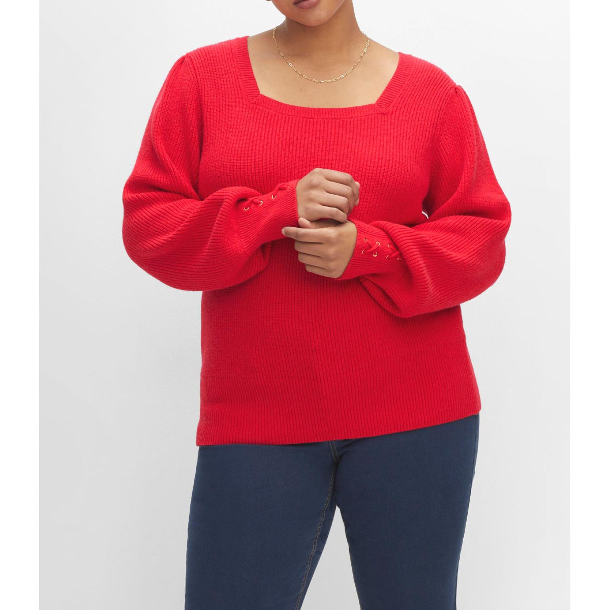 Pullover m.Schmuckschnürung mohnrot