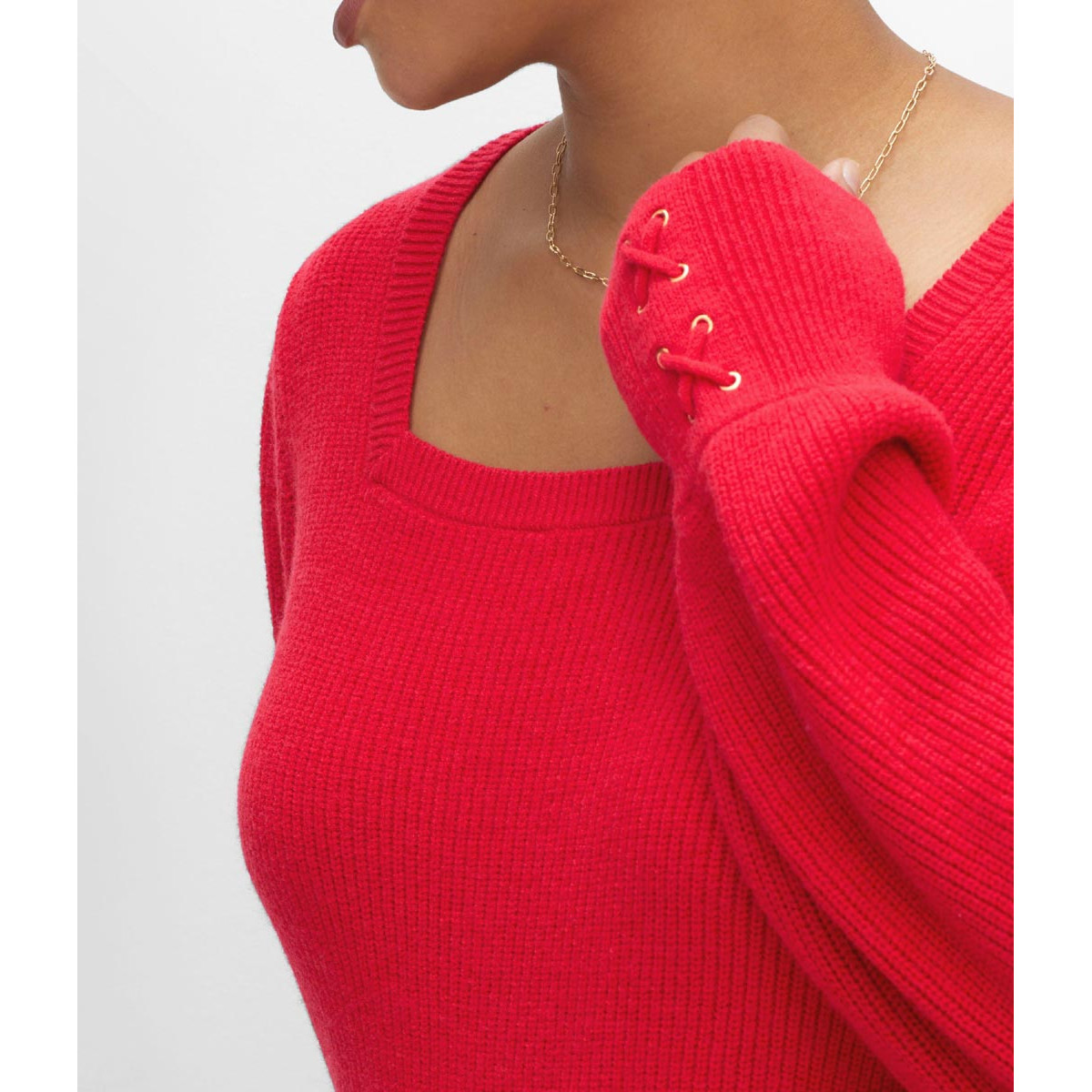 Pullover m.Schmuckschnürung mohnrot