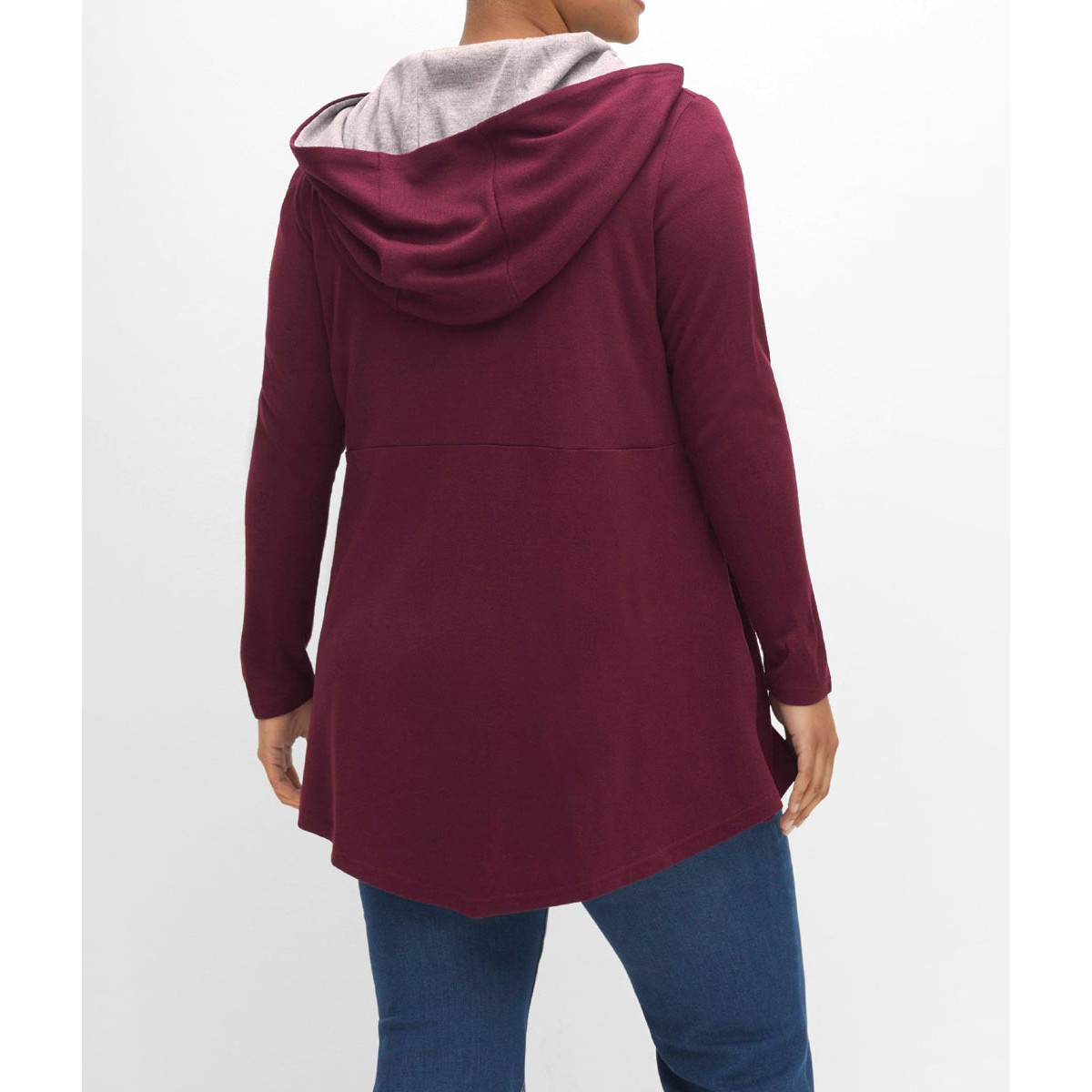 Longstrickjacke mit doppellagiger Verarbeitung weinrot