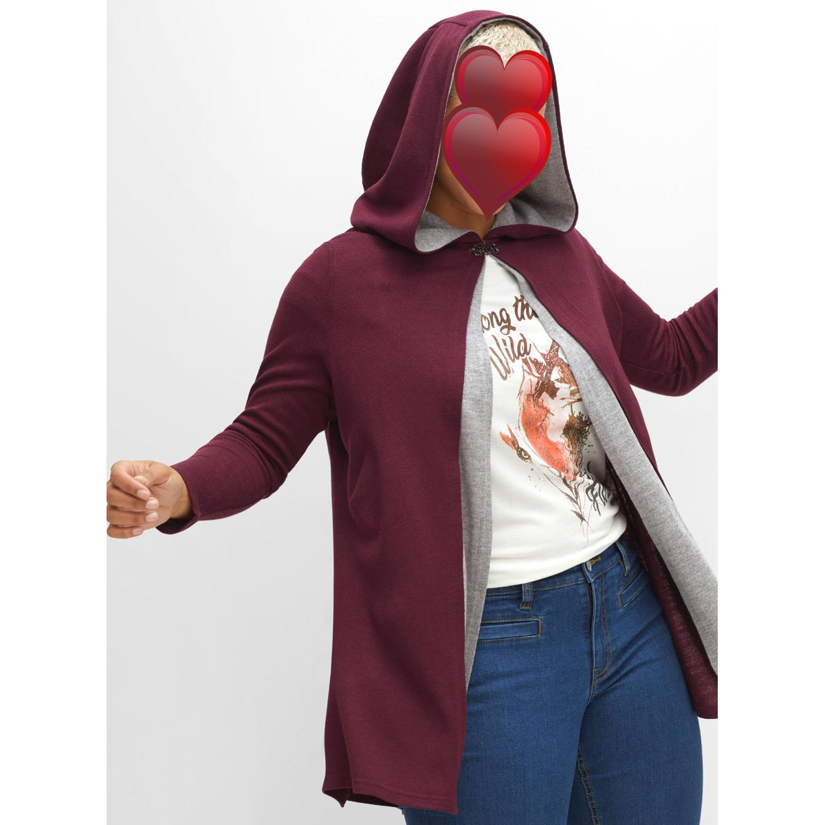 Longstrickjacke mit doppellagiger Verarbeitung weinrot