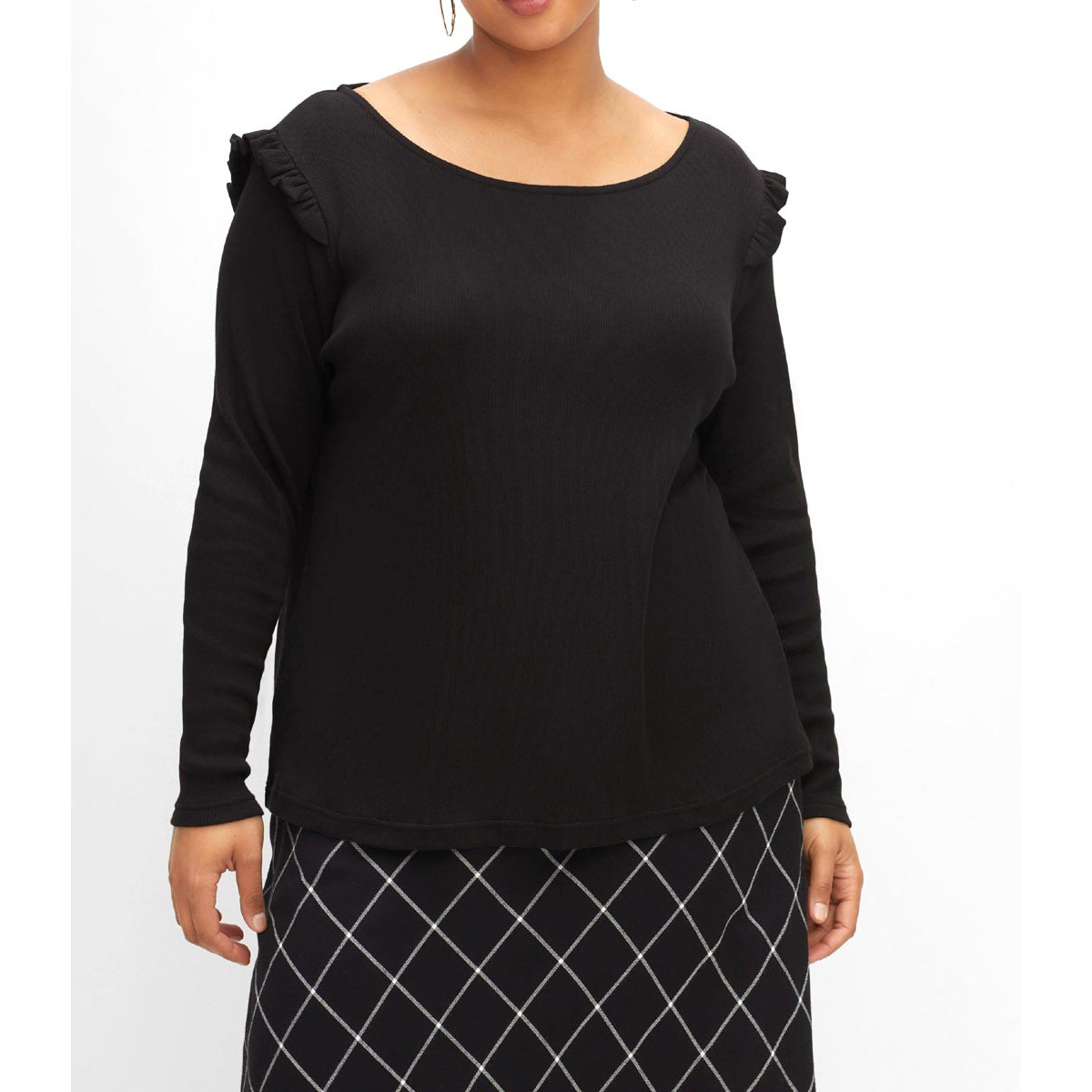 Langarmshirt mit Rüschen an der Schulter schwarz