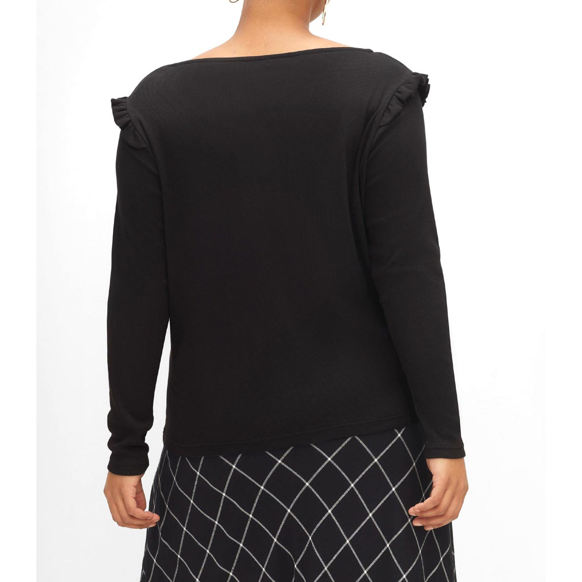 Langarmshirt mit Rüschen an der Schulter schwarz