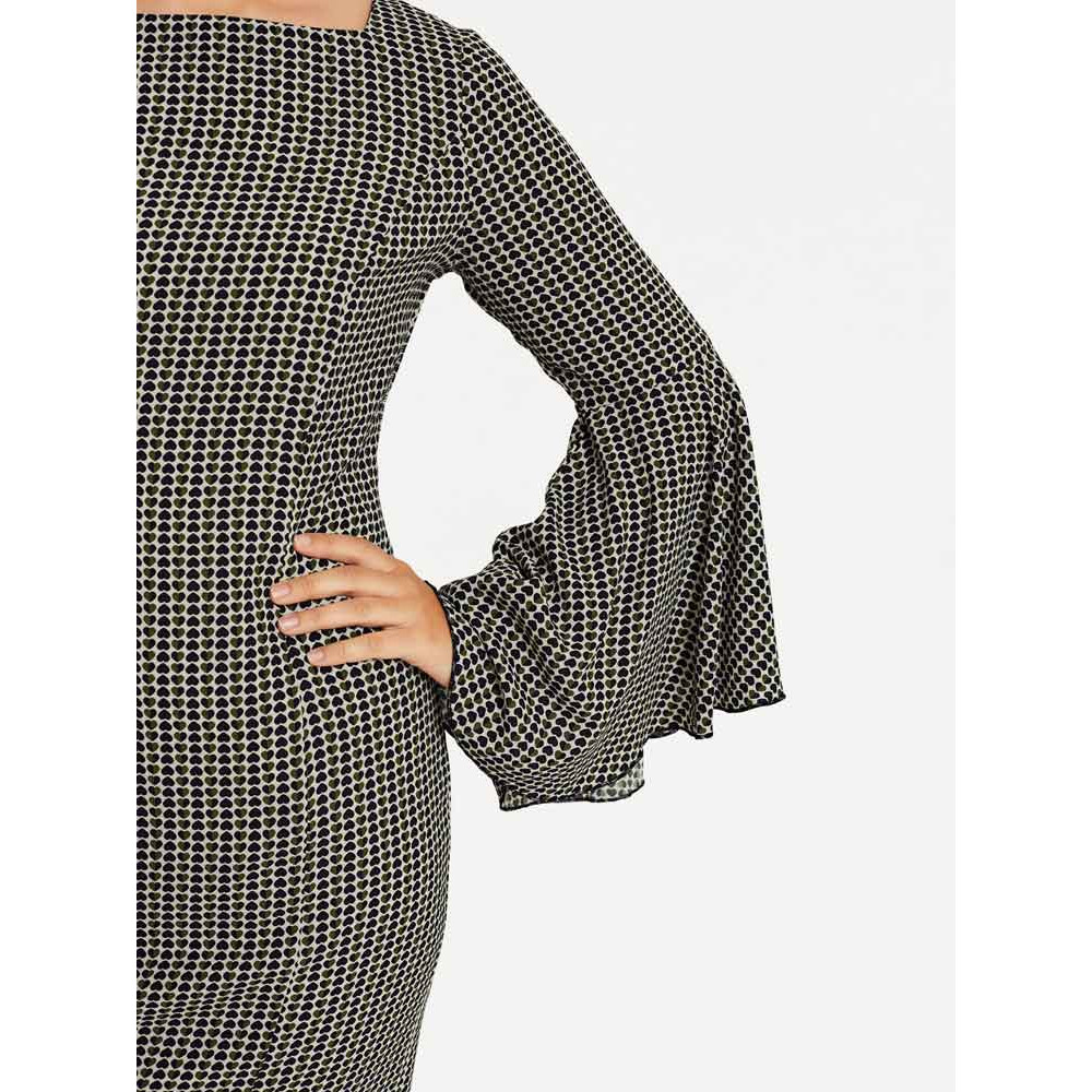 Volantkleid creme-oliv-schwarz