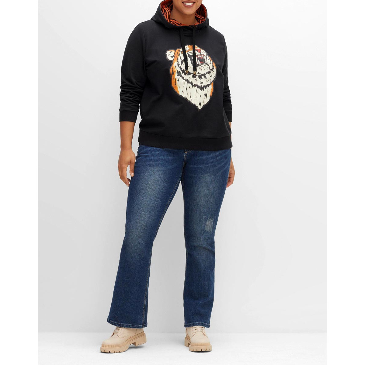 Kapuzensweatshirt mit Animal-Frontdruck schwarz