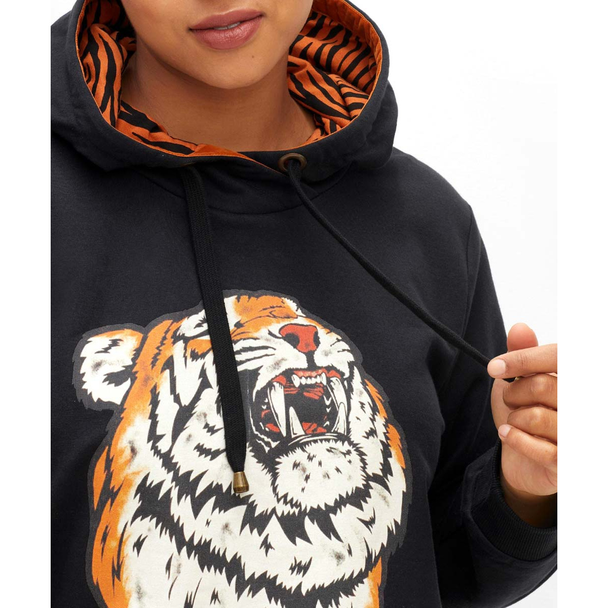 Kapuzensweatshirt mit Animal-Frontdruck schwarz