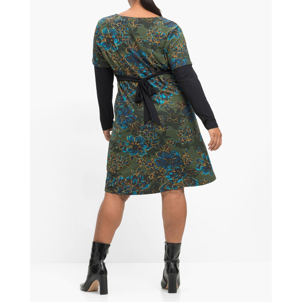 Marken-2-in-1-Jersey-Kleid schwarz-oliv