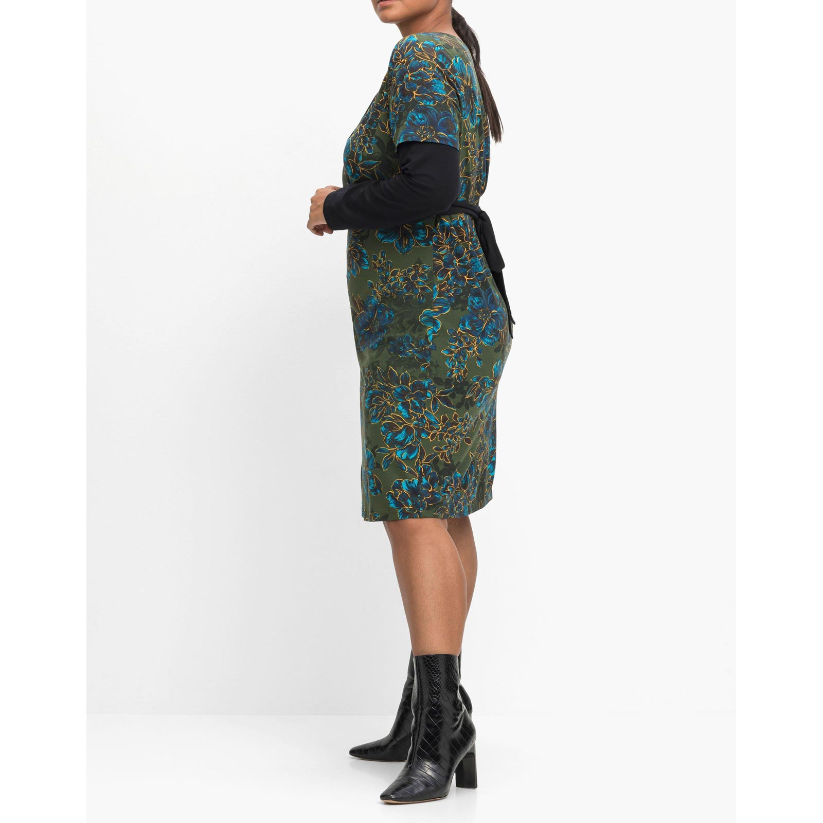 Marken-2-in-1-Jersey-Kleid schwarz-oliv