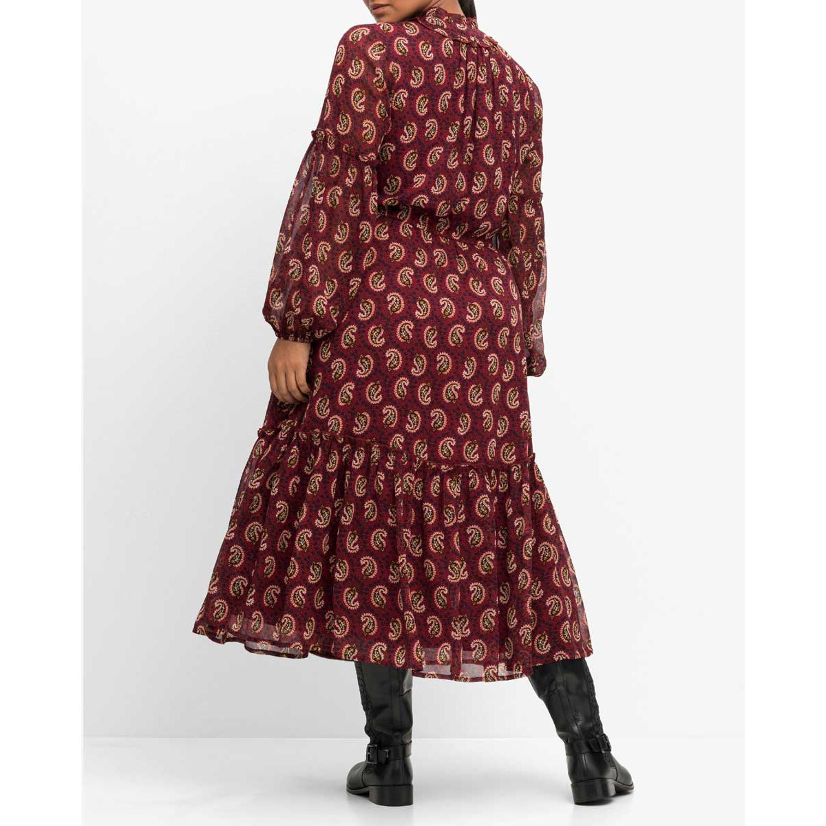 Marken-Chiffon-Druckkleid m.Volant rostrot