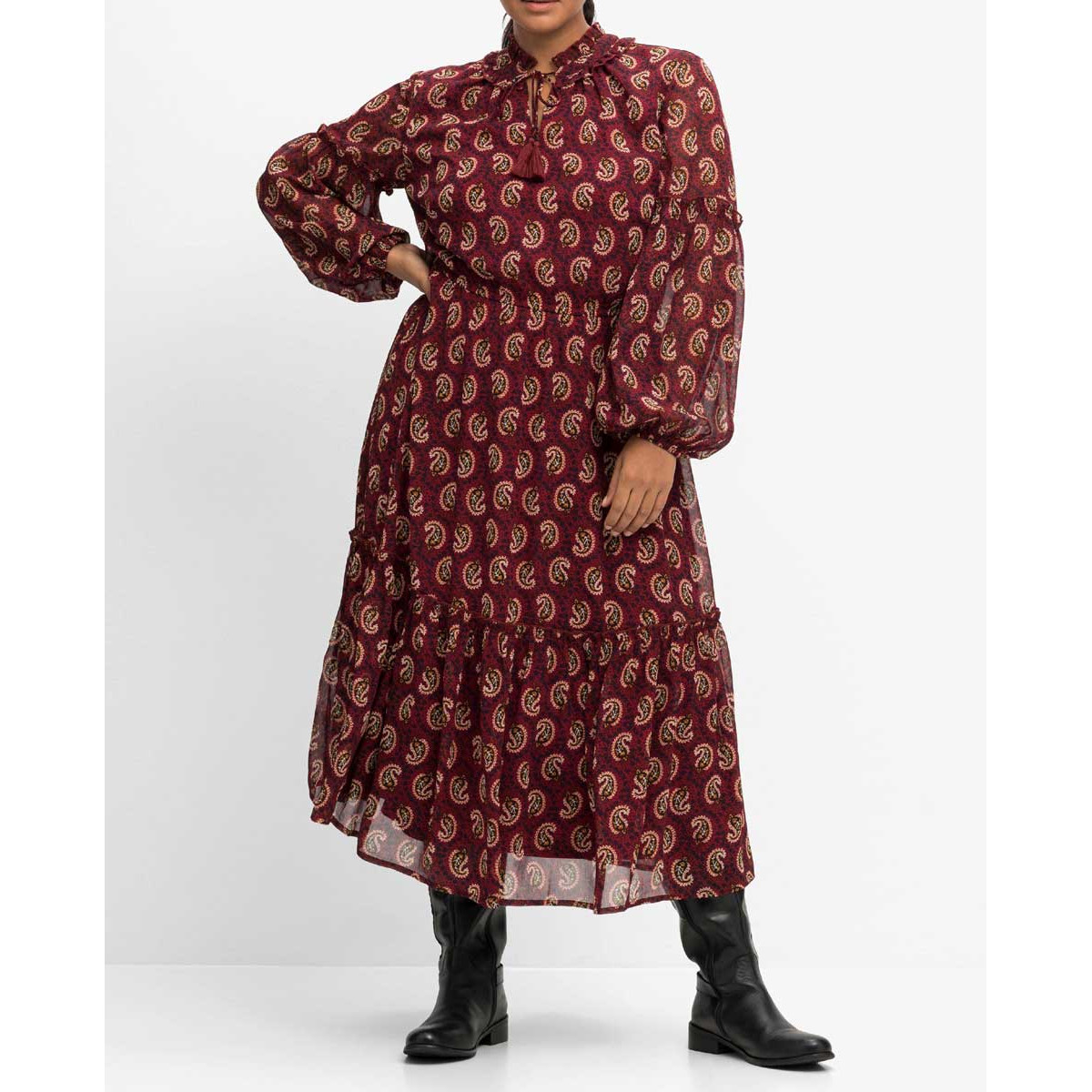 Marken-Chiffon-Druckkleid m.Volant rostrot
