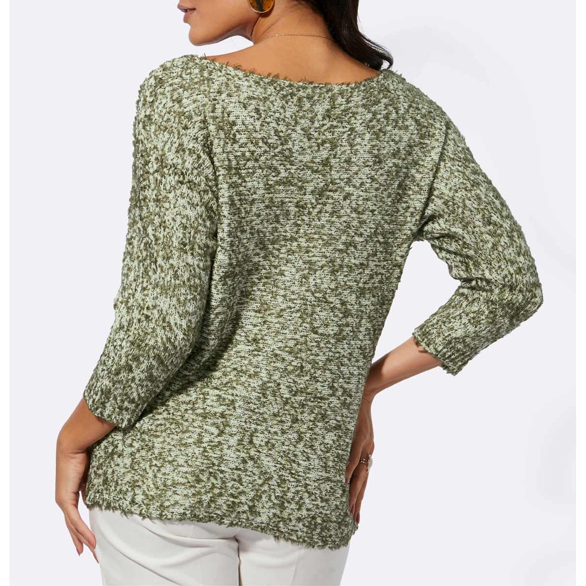 Bändchengarn-Pullover ecru-khaki