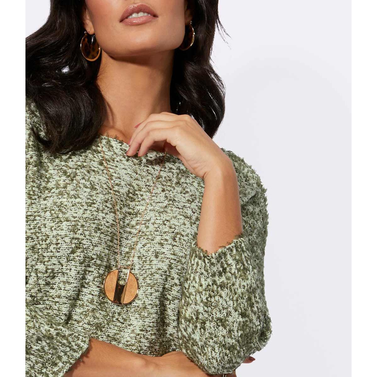 Bändchengarn-Pullover ecru-khaki