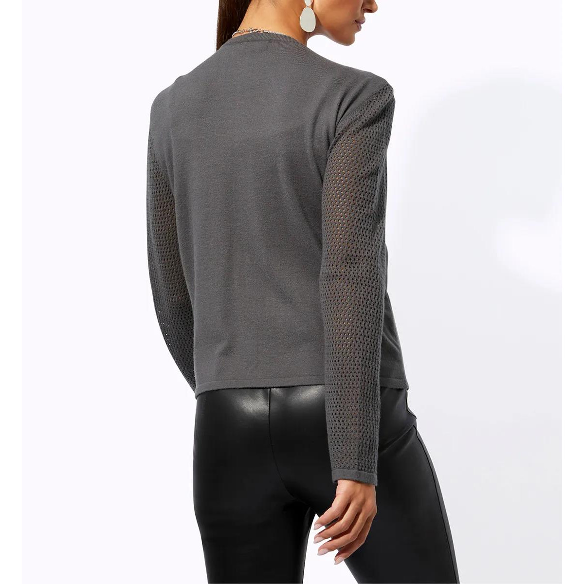Ajourstrickjacke m.Lederimitateinsatz anthrazit