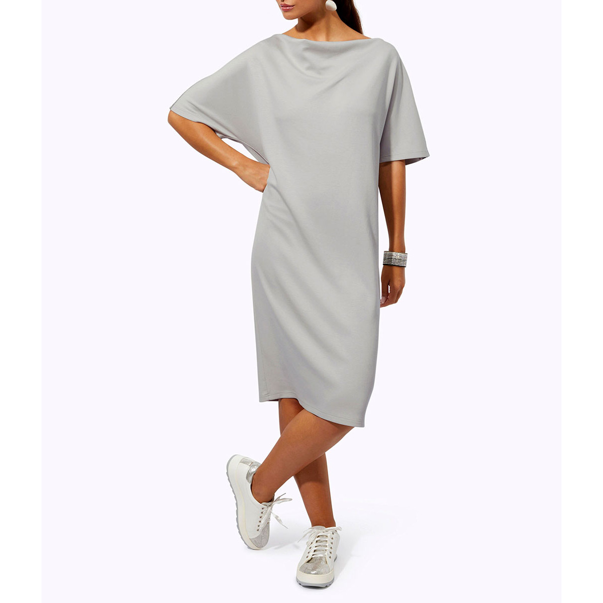 Jersey-Kleid m. Wasserfall-Ausschnitt hellgrau