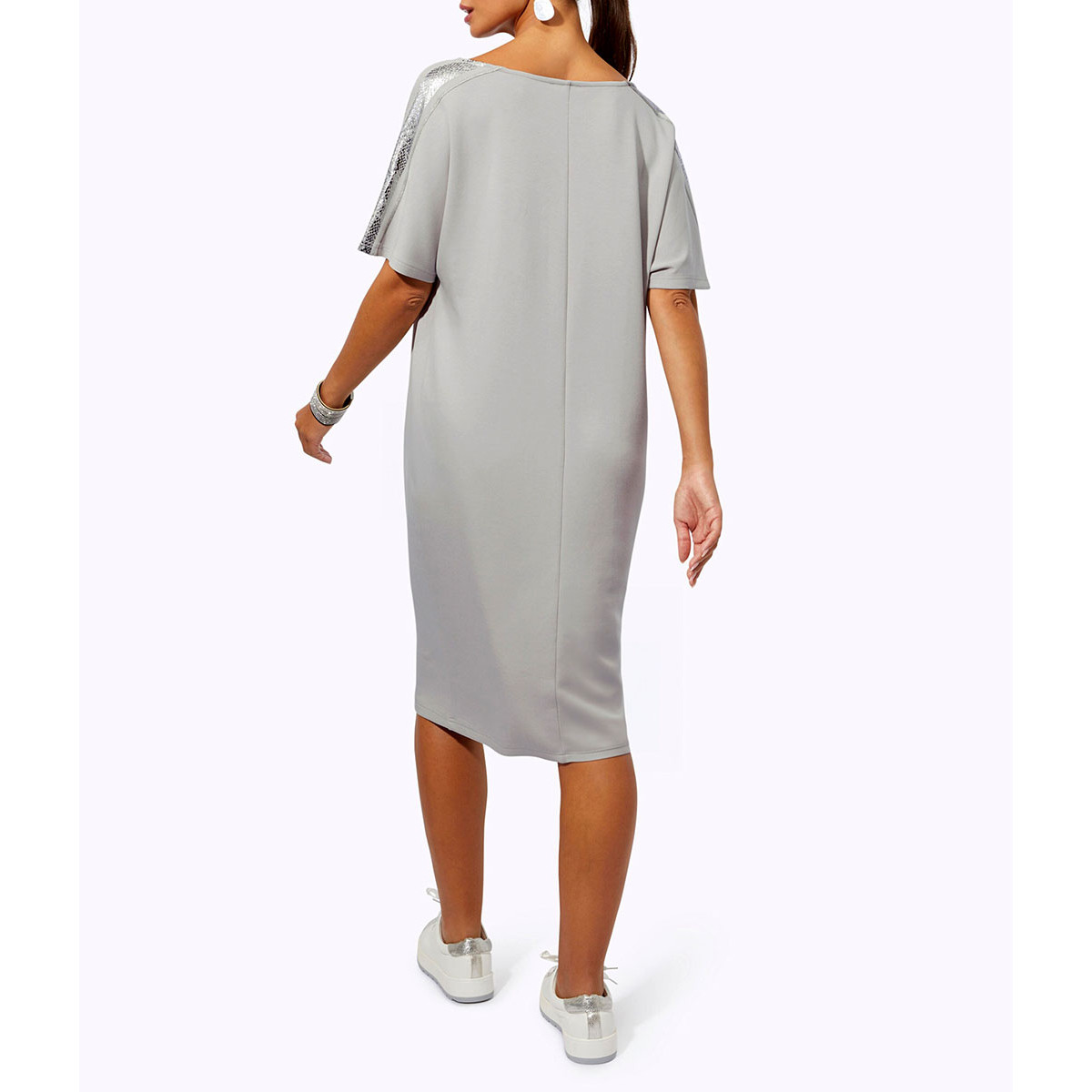 Jersey-Kleid m. Wasserfall-Ausschnitt hellgrau