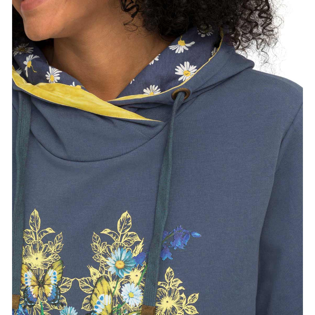 Marken-Hoodie mit floralem Frontdruck indigo