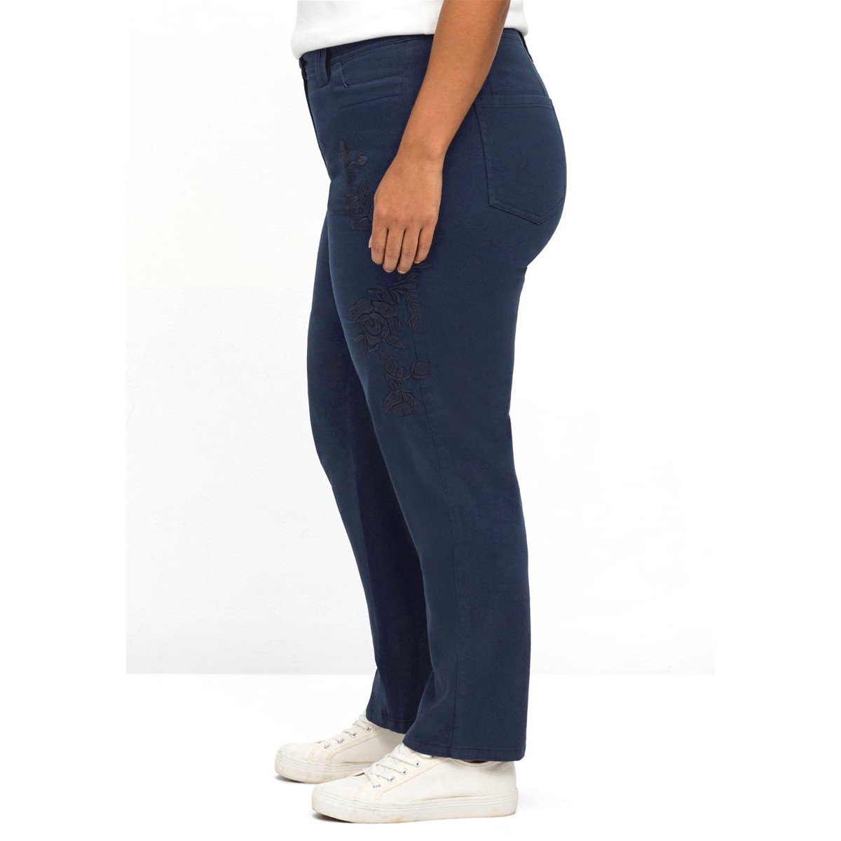 Cargohose mit Blumenstickerei marine