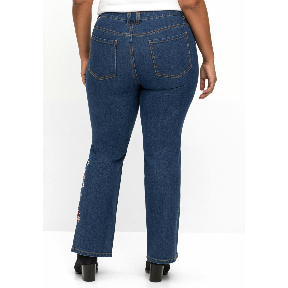 Bootcut-Jeans m. Blumenstickerei blue Denim