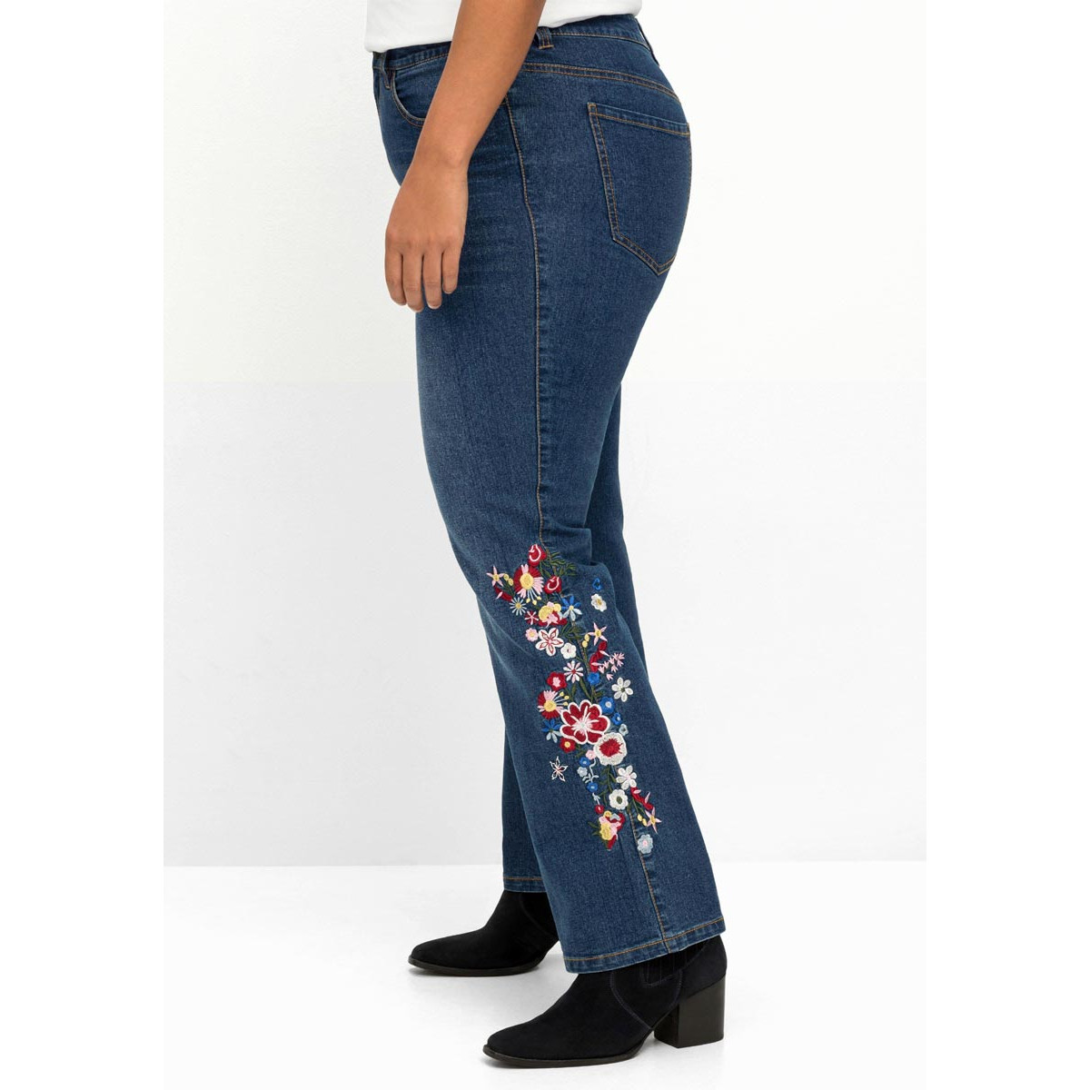 Bootcut-Jeans m. Blumenstickerei blue Denim