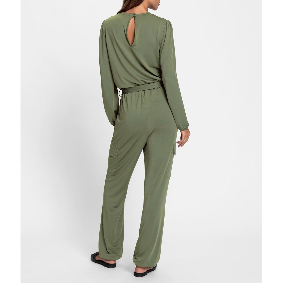 Jersey jumpsuit with cargo-pockets khaki