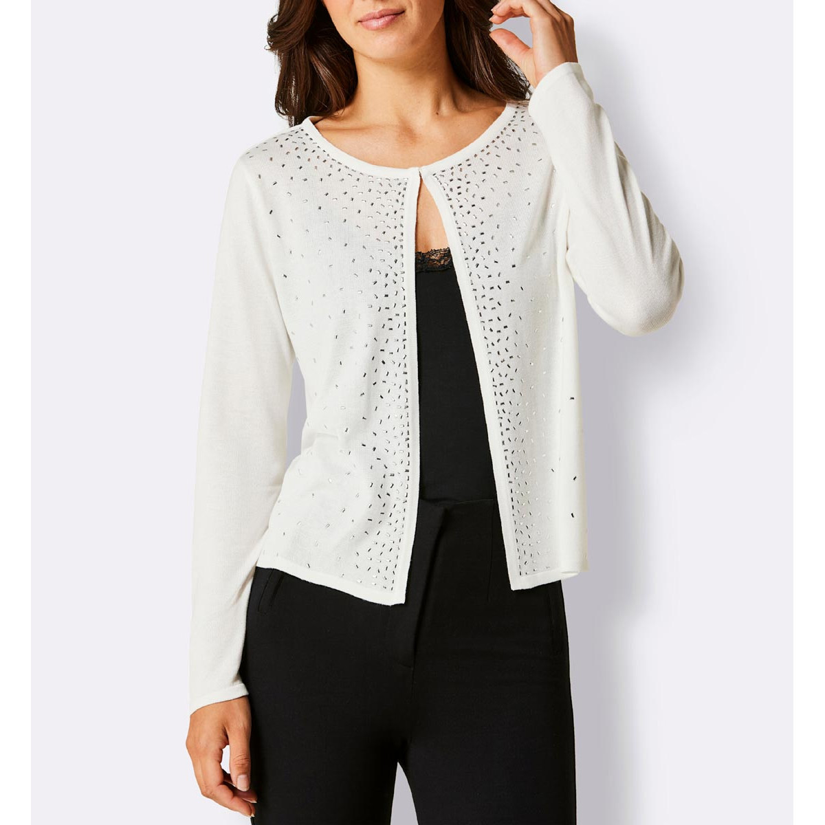 Lyocell-Mix-Strickjacke m. Glitzersteinchen ecru