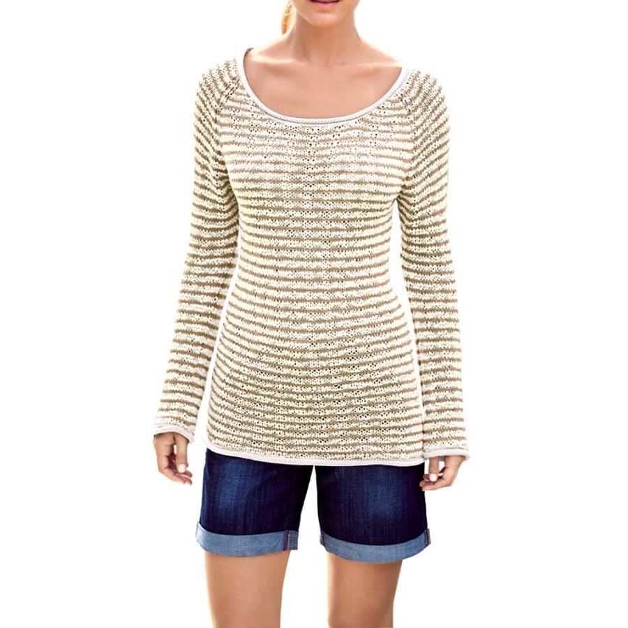 Ribbon yarn sweatshirt white-beige
