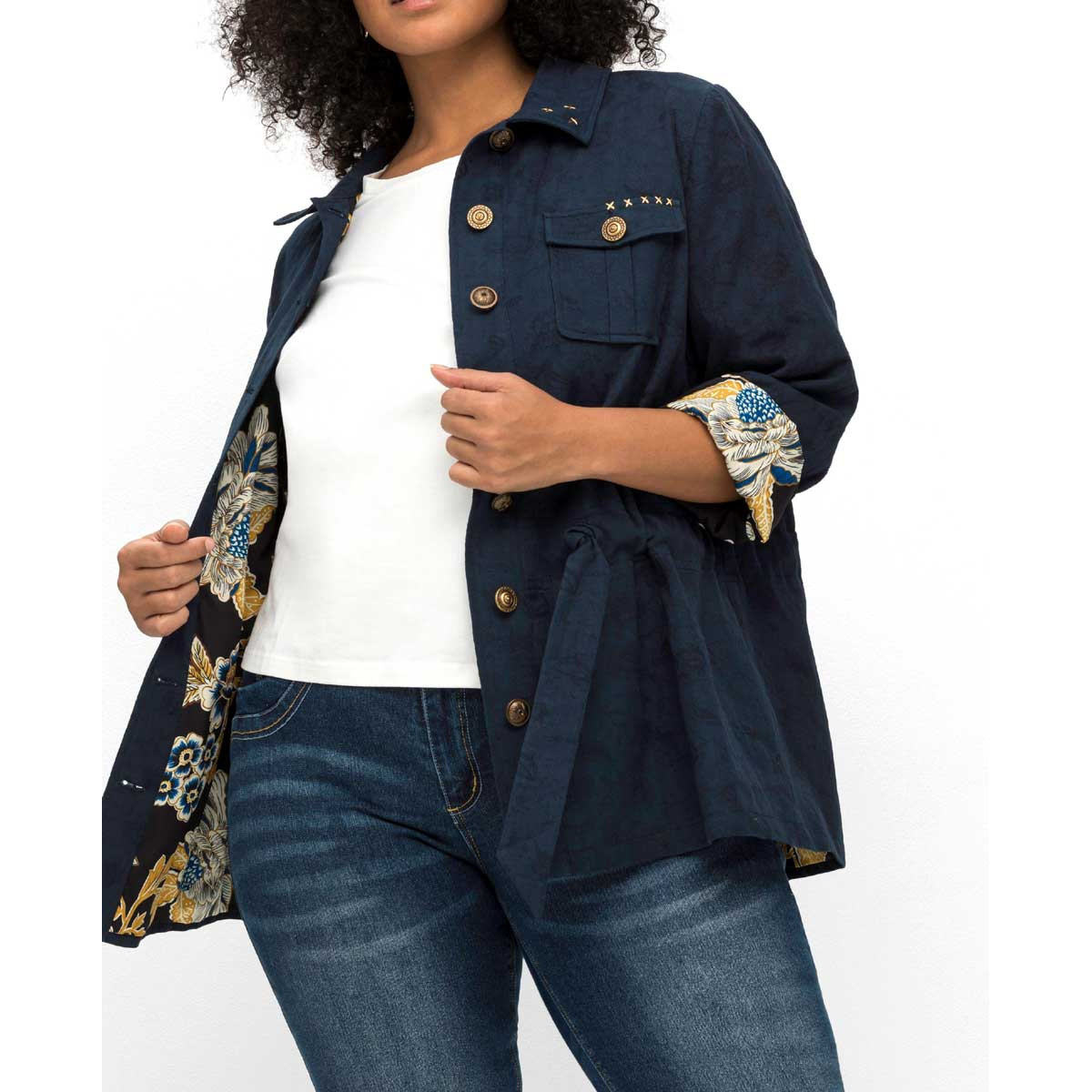 Leinen-Jacquardjacke m.Binderband marine