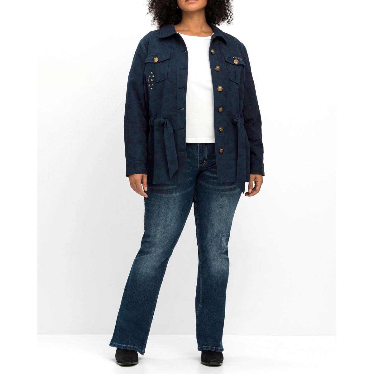 Leinen-Jacquardjacke m.Binderband marine
