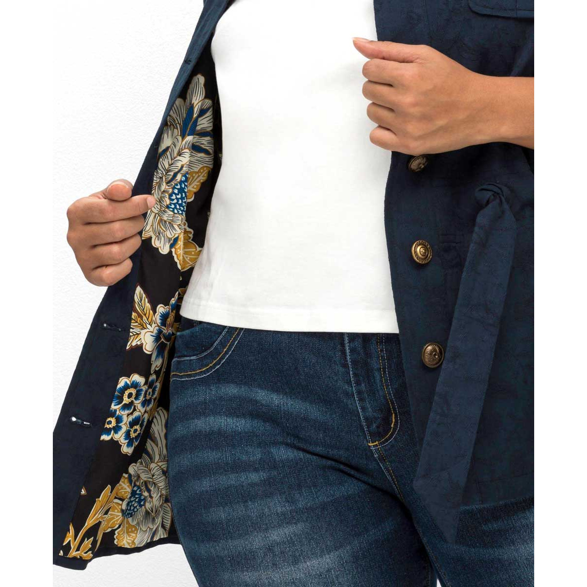 Leinen-Jacquardjacke m.Binderband marine