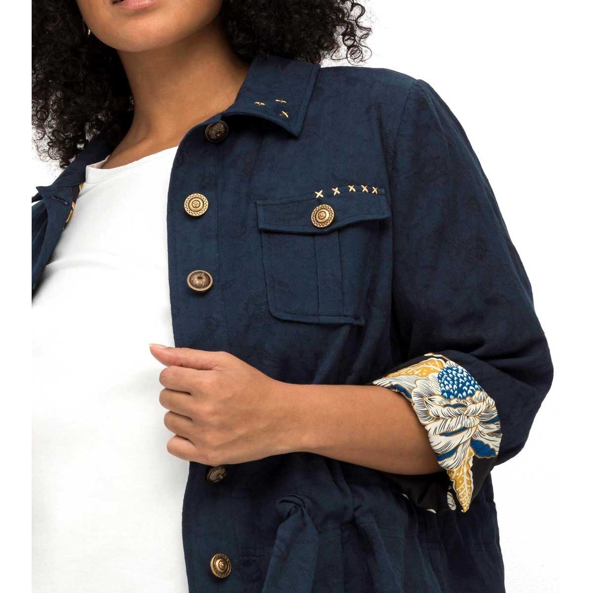 Leinen-Jacquardjacke m.Binderband marine