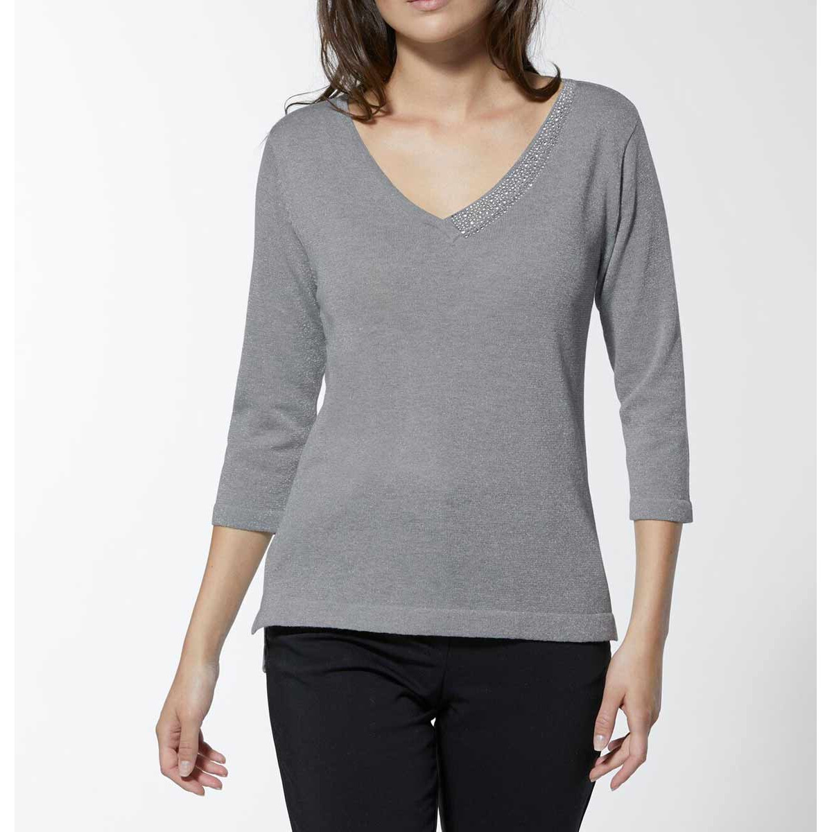New wool sweater with strass silver