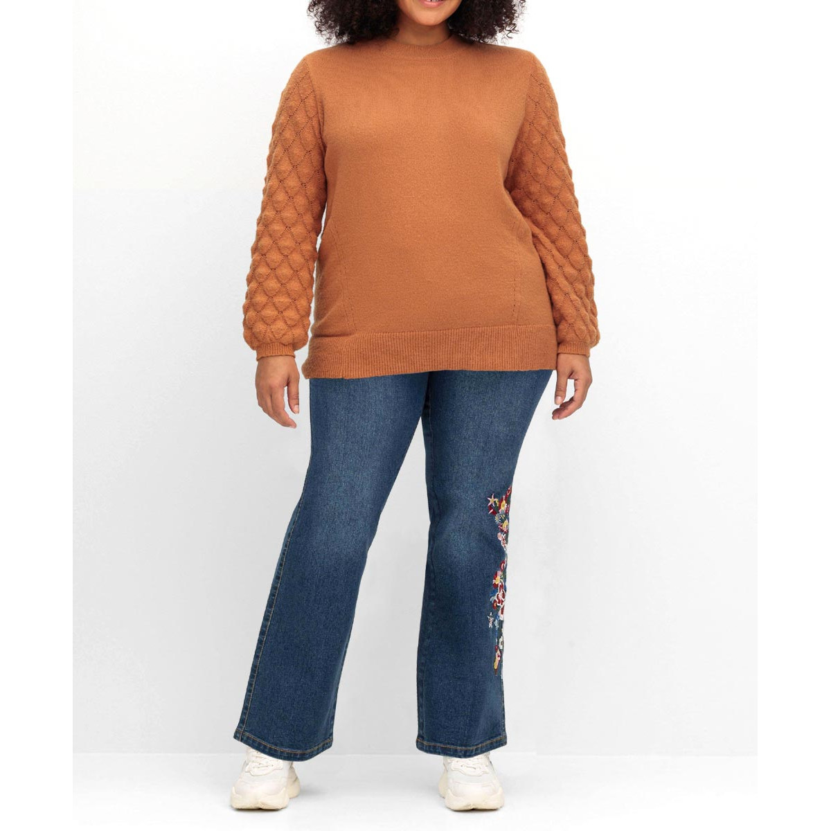 Stehkragenpullover m. Rautenmuster rostorange