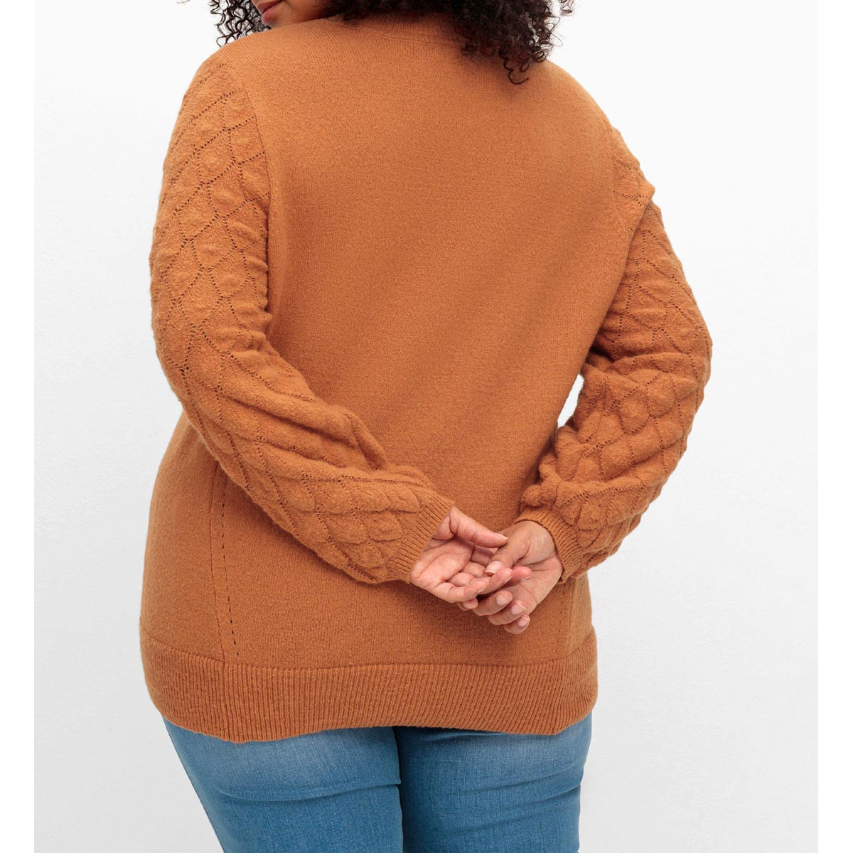 Stehkragenpullover m. Rautenmuster rostorange