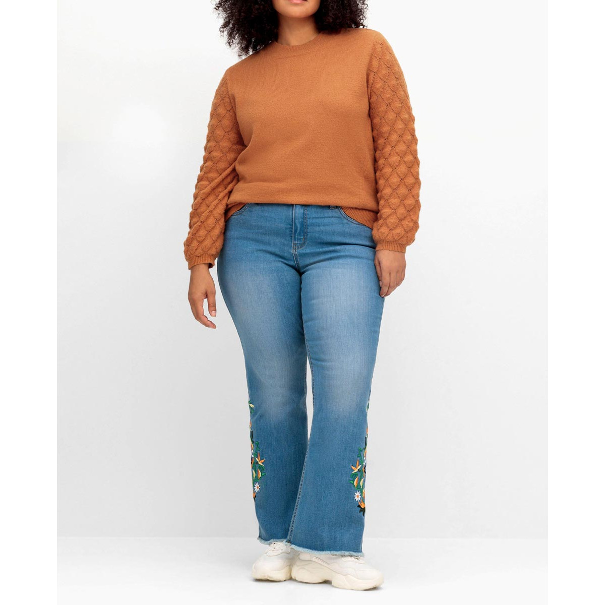 Stehkragenpullover m. Rautenmuster rostorange
