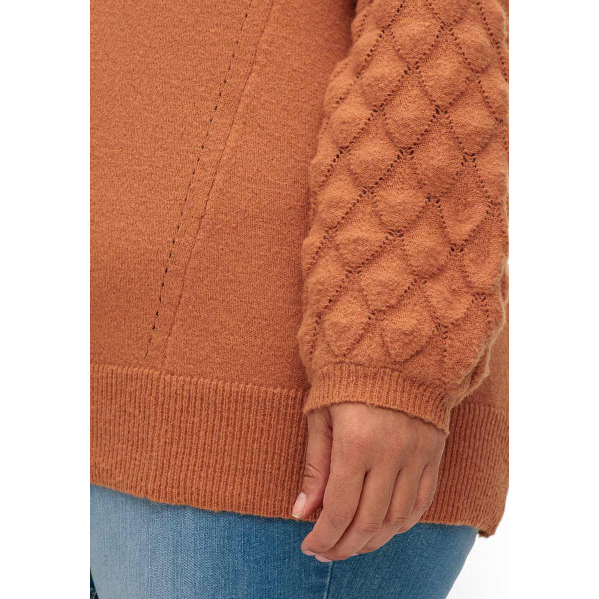 Stehkragenpullover m. Rautenmuster rostorange