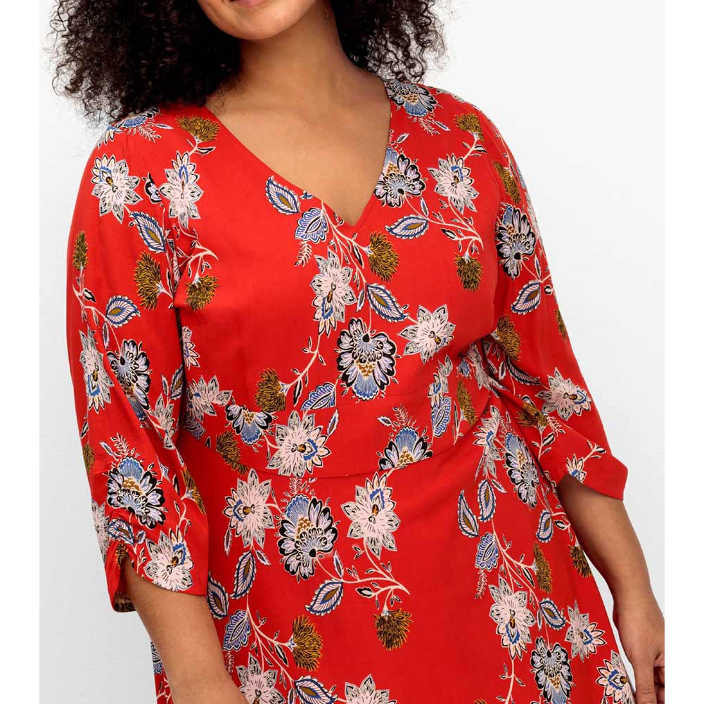 Marken-Druckkleid mohnrot-bunt