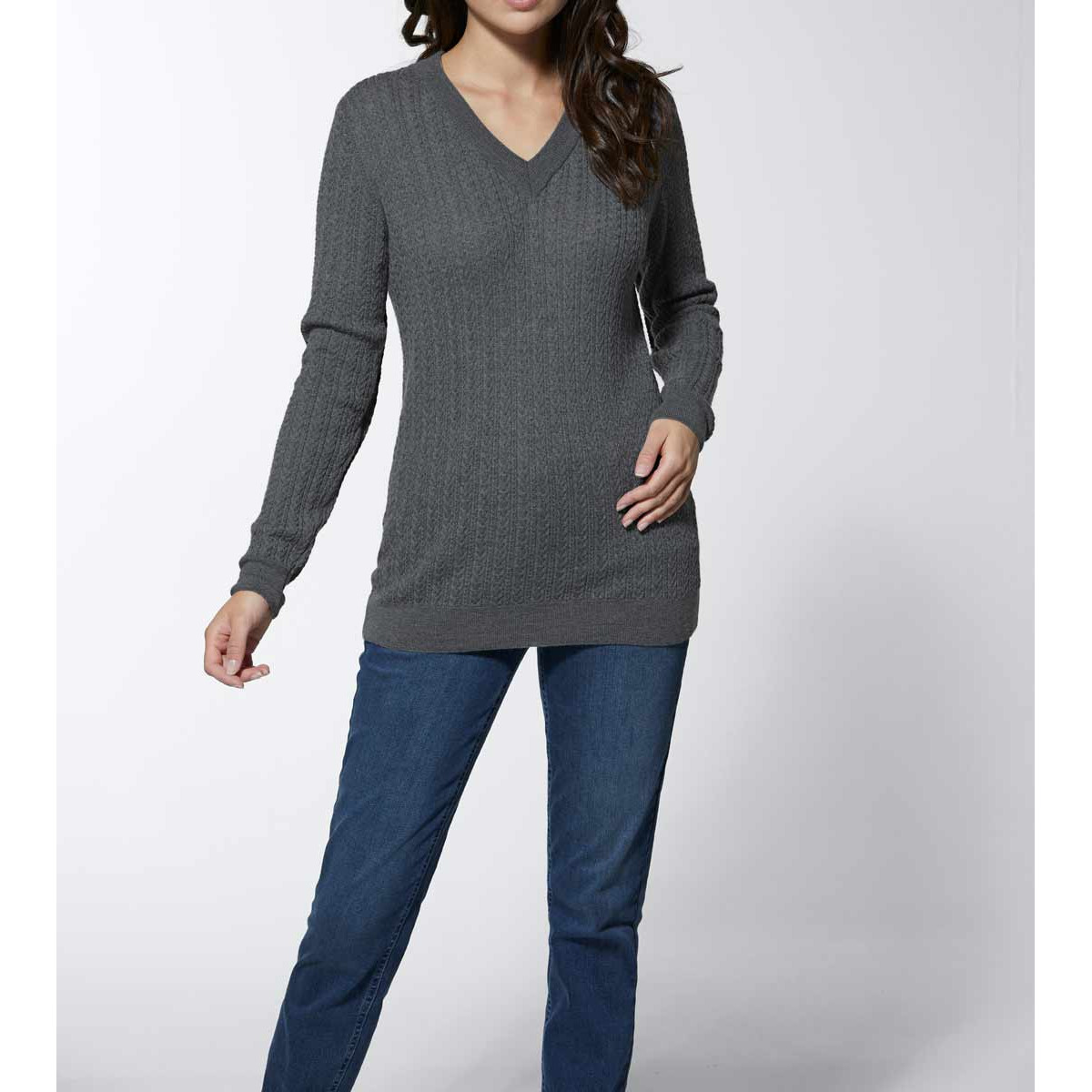 Merino-Kaschmir-Pullover grau-meliert