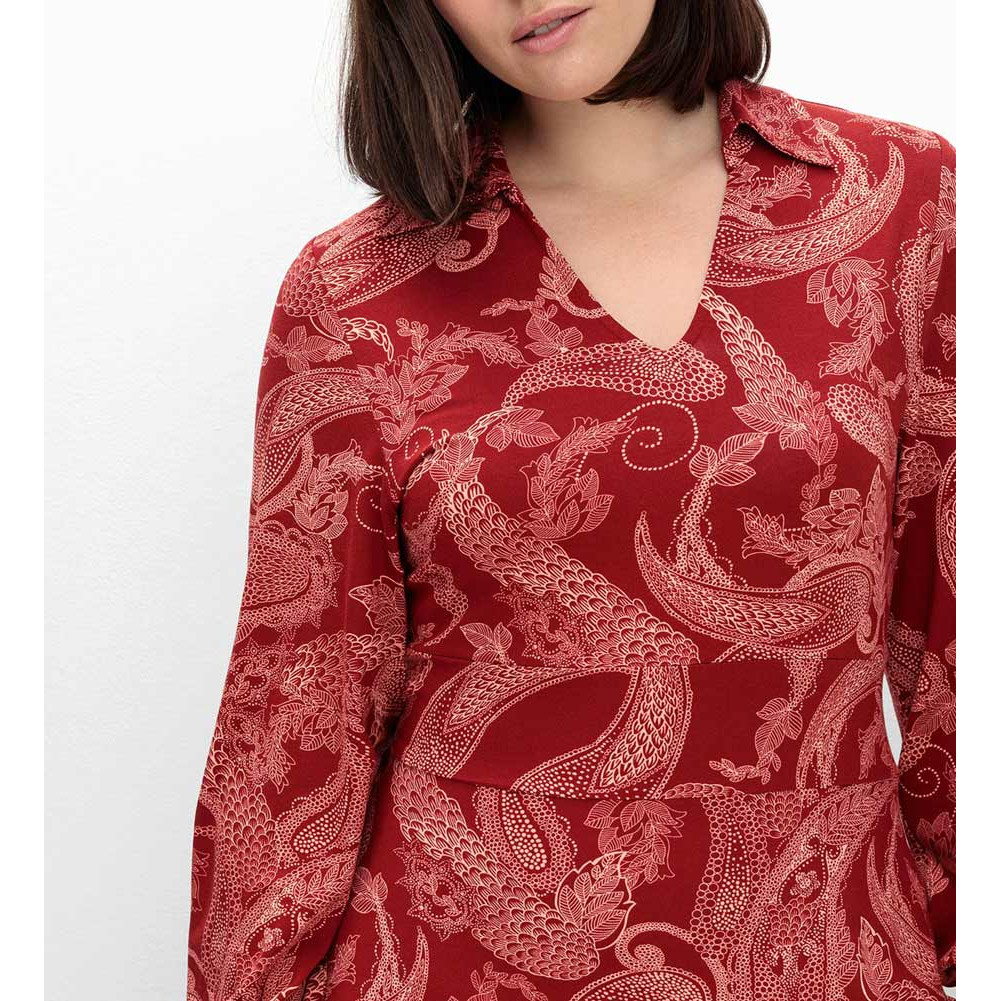 Marken-Jerseykleid m. Paisleydruck weinrot