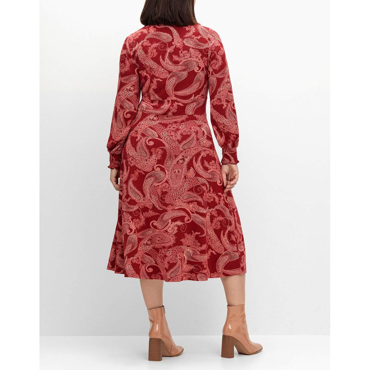 Marken-Jerseykleid m. Paisleydruck weinrot