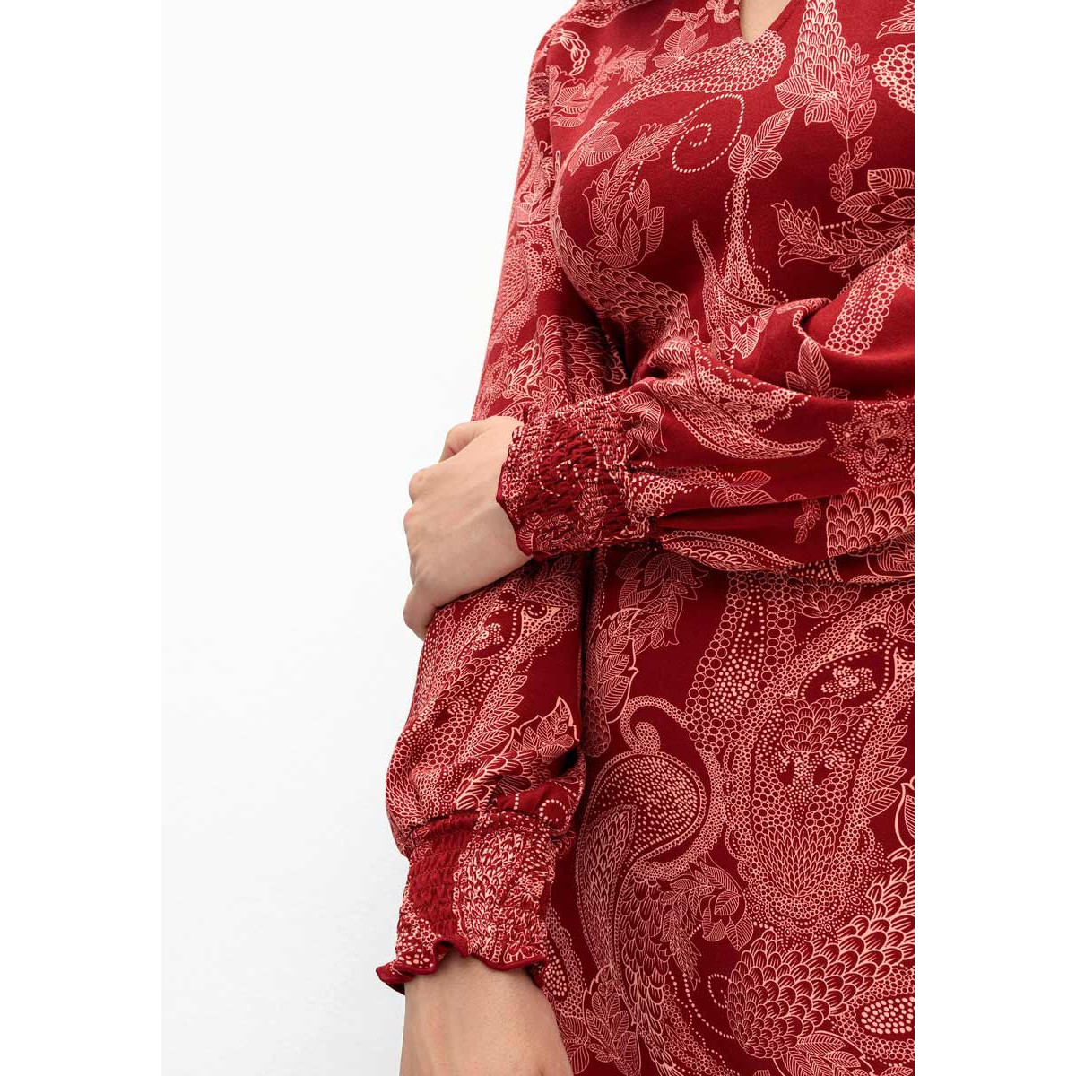 Marken-Jerseykleid m. Paisleydruck weinrot