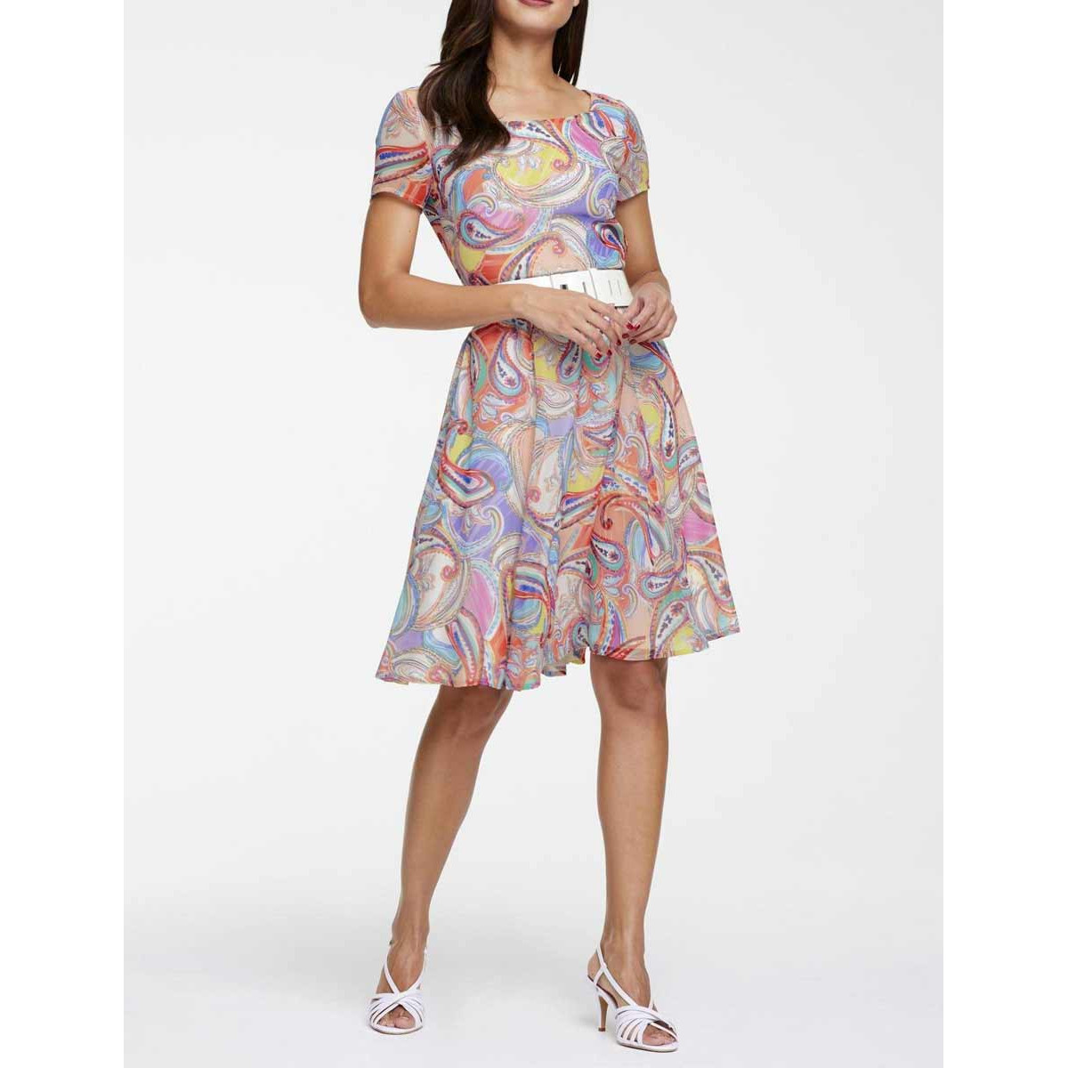 Chiffon dress with belt multicolour