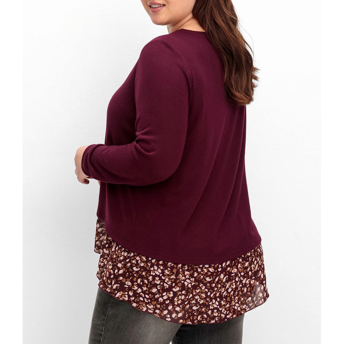 2-in-1 Shirt m. Chiffonfutter weinrot