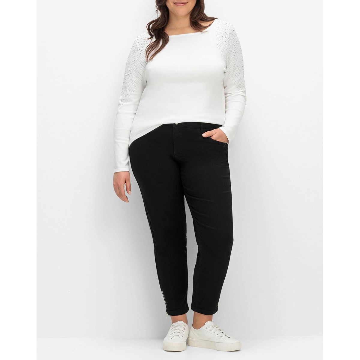 Viskose-Lyocell-Pullover m. Glitzersteinchen weiß