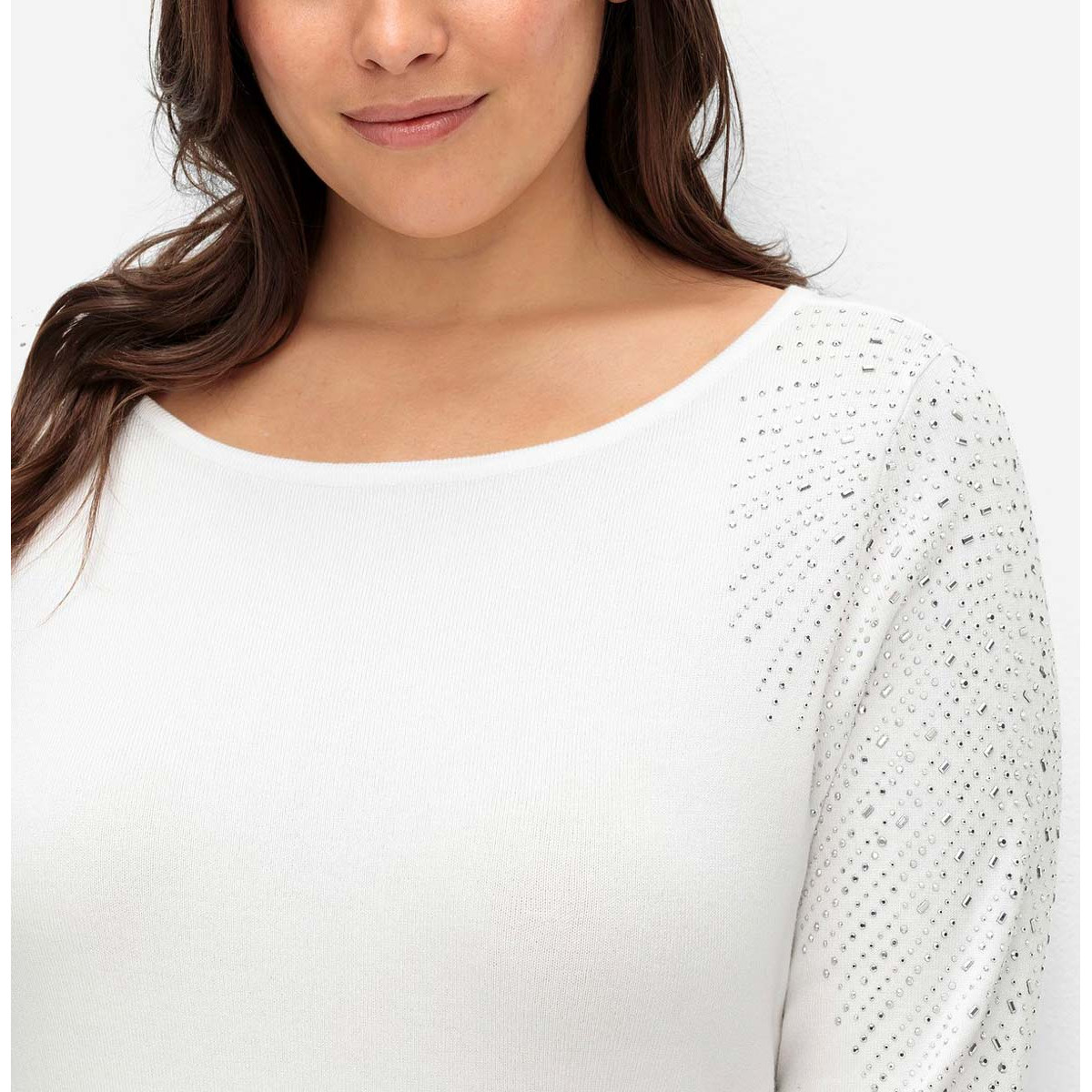 Viskose-Lyocell-Pullover m. Glitzersteinchen weiß