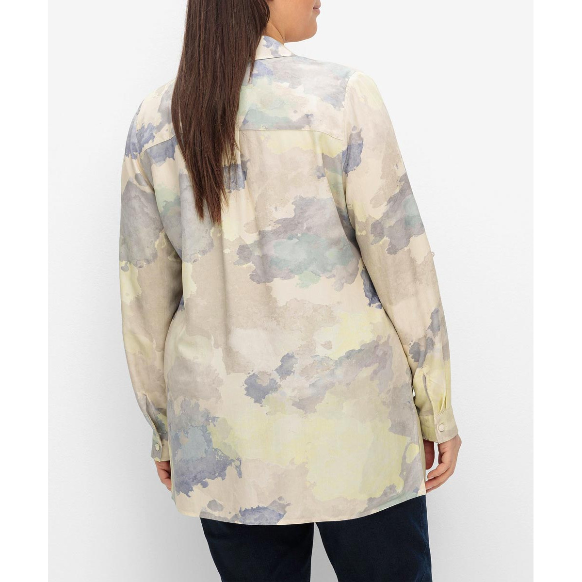 Batikoptik-Longbluse hellbeige-blau