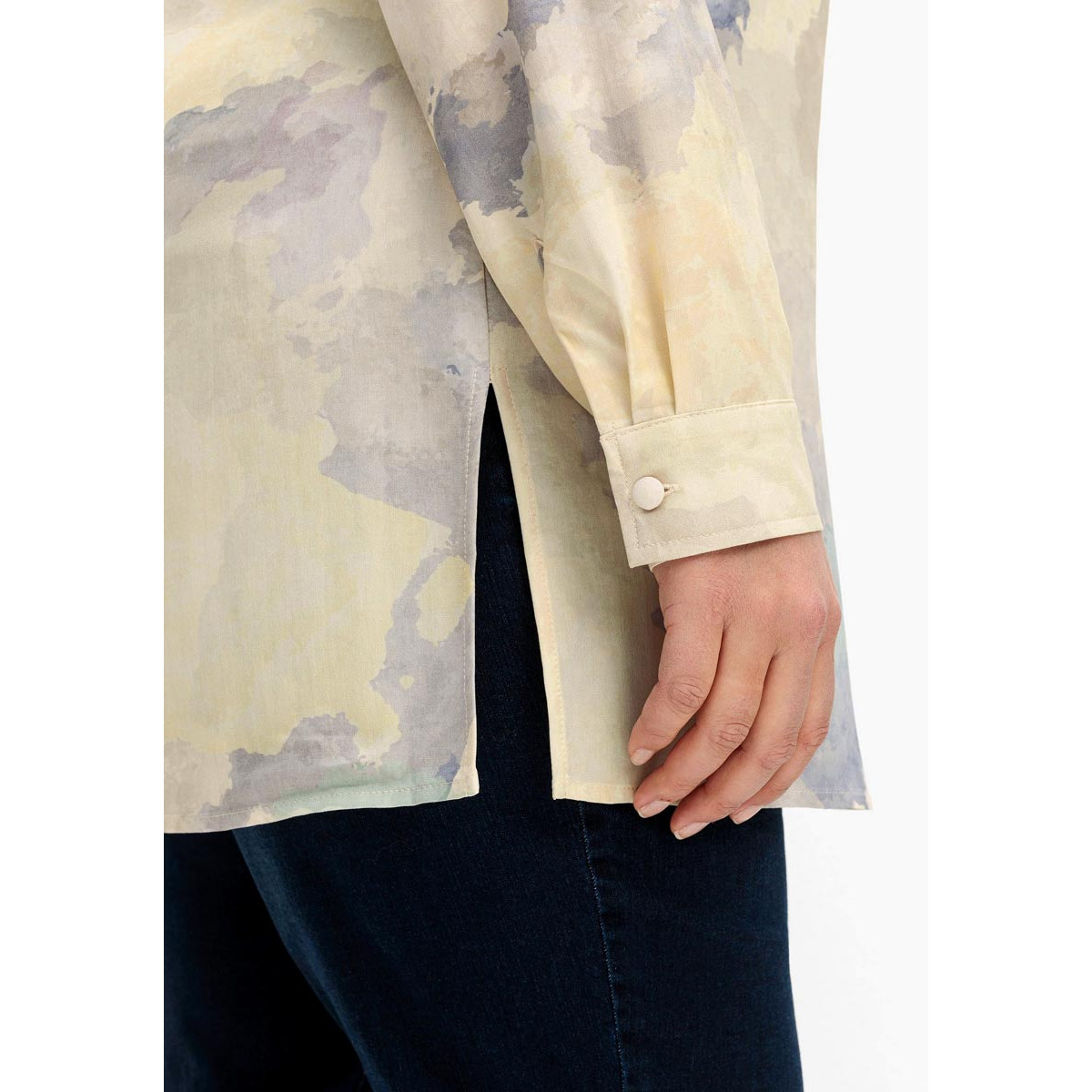 Batikoptik-Longbluse hellbeige-blau