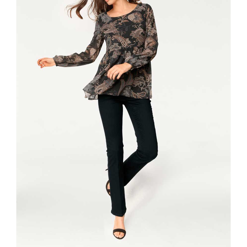 Chiffon-Druckbluse schwarz-camel