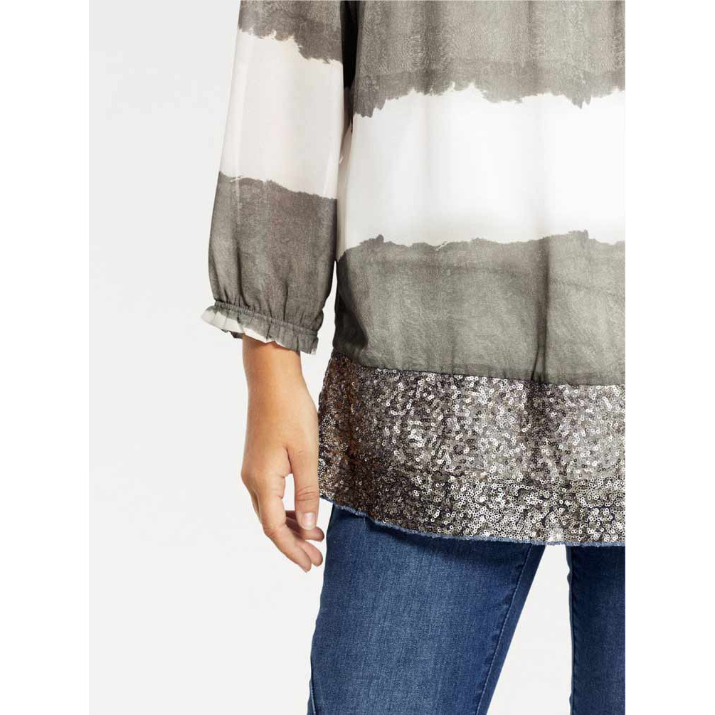 Chiffonbluse khaki-weiß